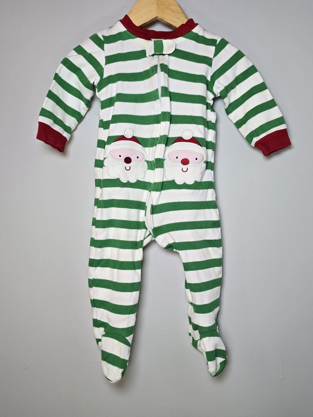 Koala Kids Green & White Striped Santa Footed One-Piece